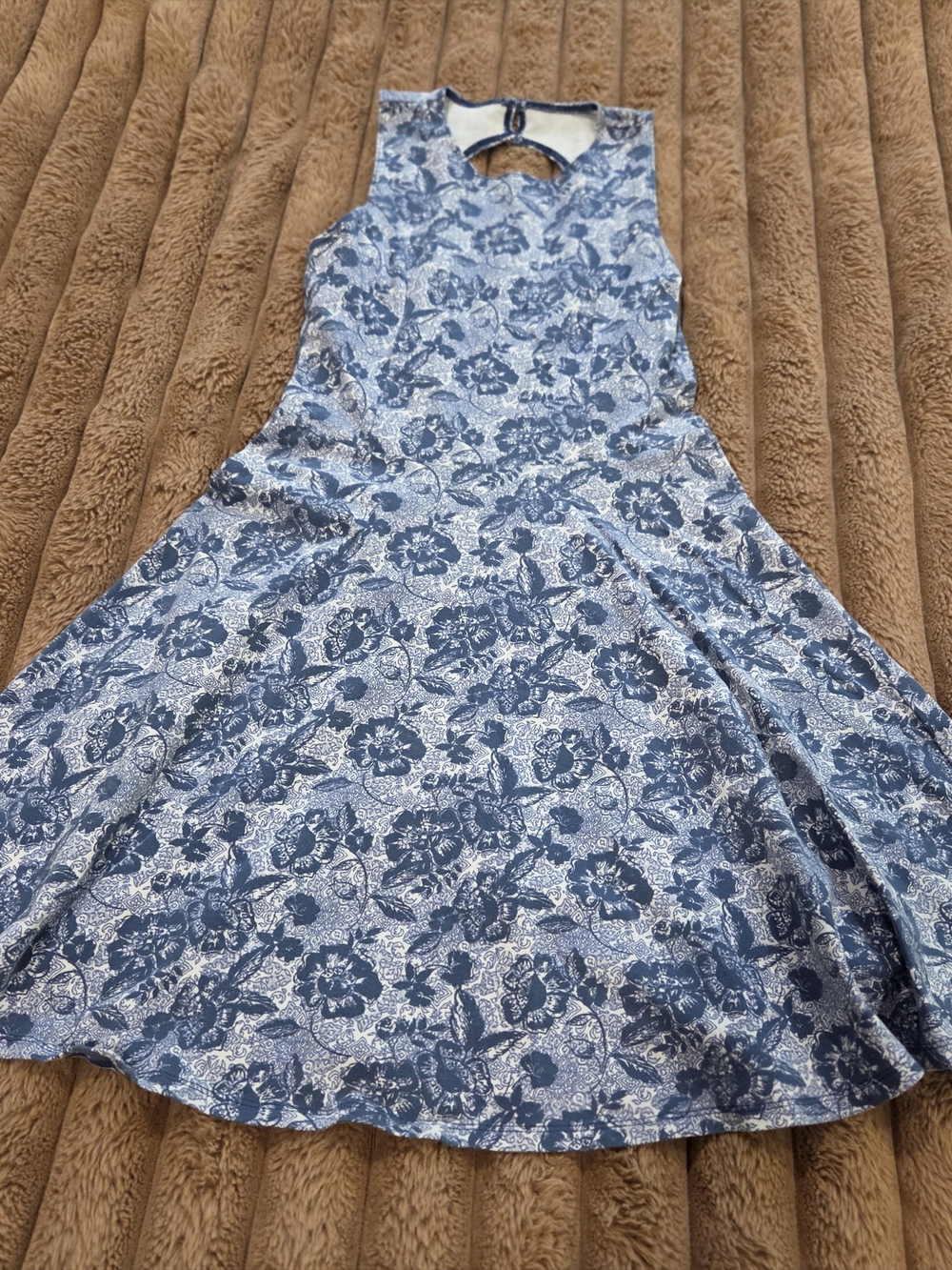 Hollister Blue Floral High Neck Dress Keyhole Cutout Back Size Small